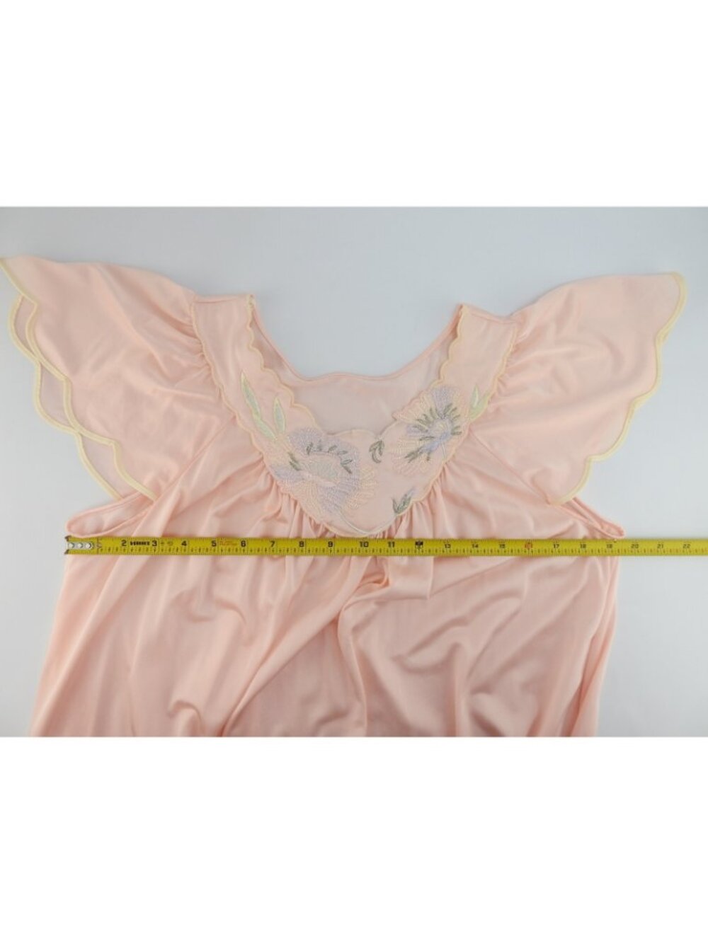 Vintage Shadowline Pink Embroidered Flutter Sleeve Nightgown Med USA Made Soft - Picture 5 of 13